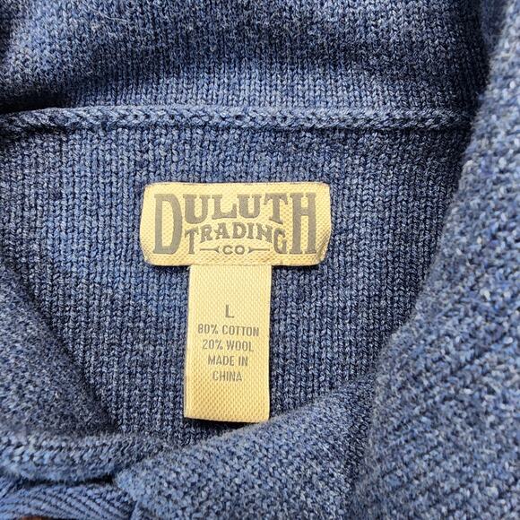 Duluth Mens Sweater Large Blue Wool Shawl Brigadier Infantry Henley Classic - Picture 3 of 10